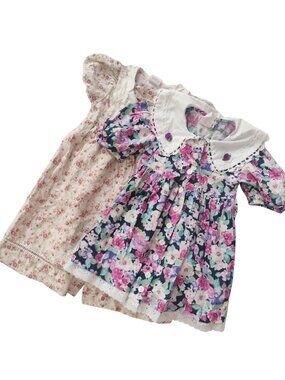 Lot of 2 Vtg Floral Girls Dresses 4 Classic Country Church Farmhouse Frocks